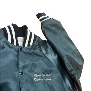 Vintage Chevron Oil Field Research Company Satin Jacket Bomber Sz L Made In USA